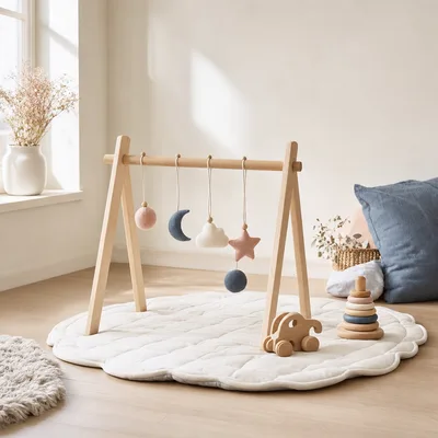 Jouets Montessori en bois et tapis d’éveil