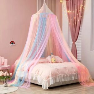 Ciel de lit arc-en-ciel — dôme de tulle pastel avec crochet