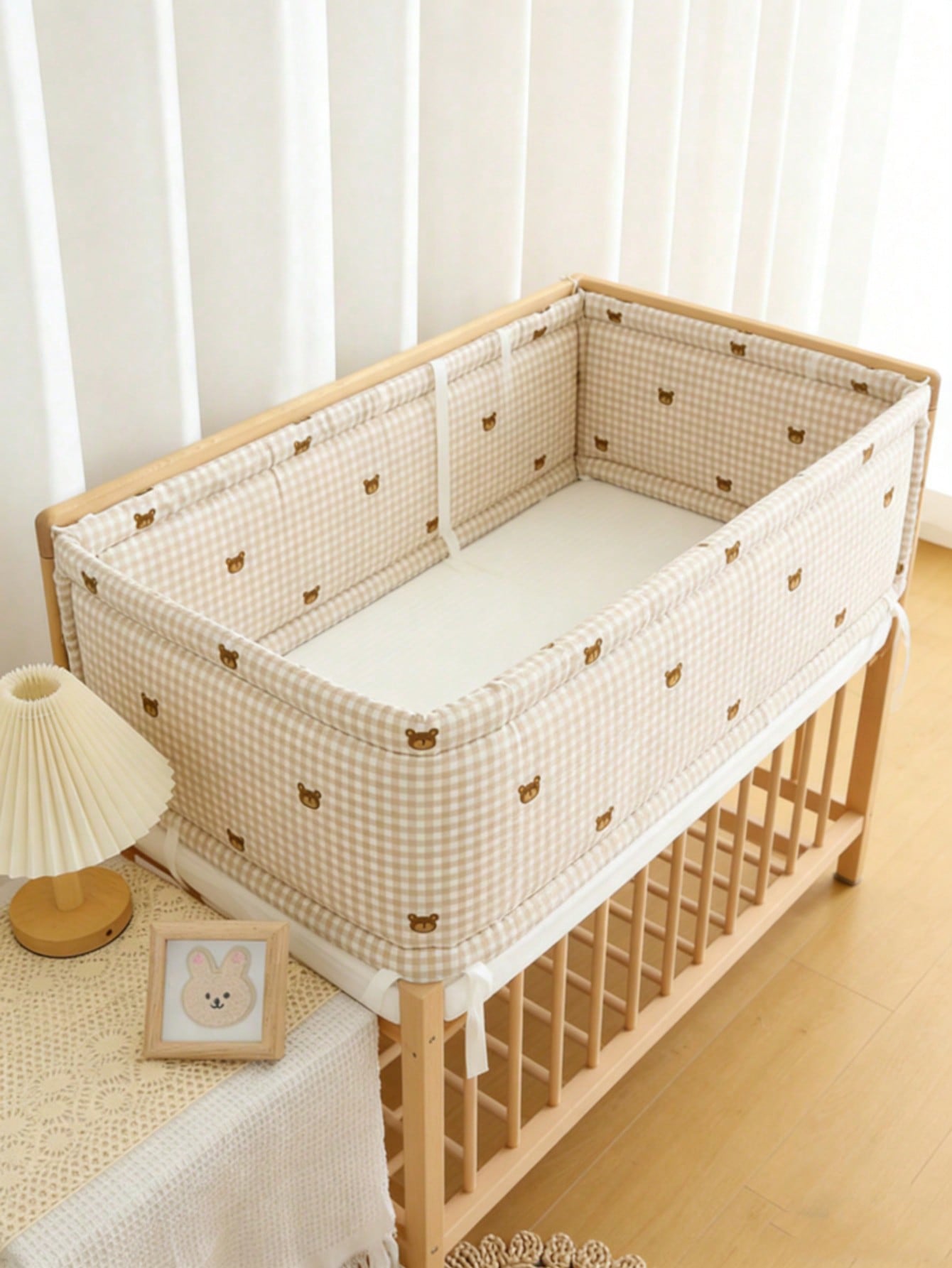 Tour de lit en coton vichy — imprimé oursons