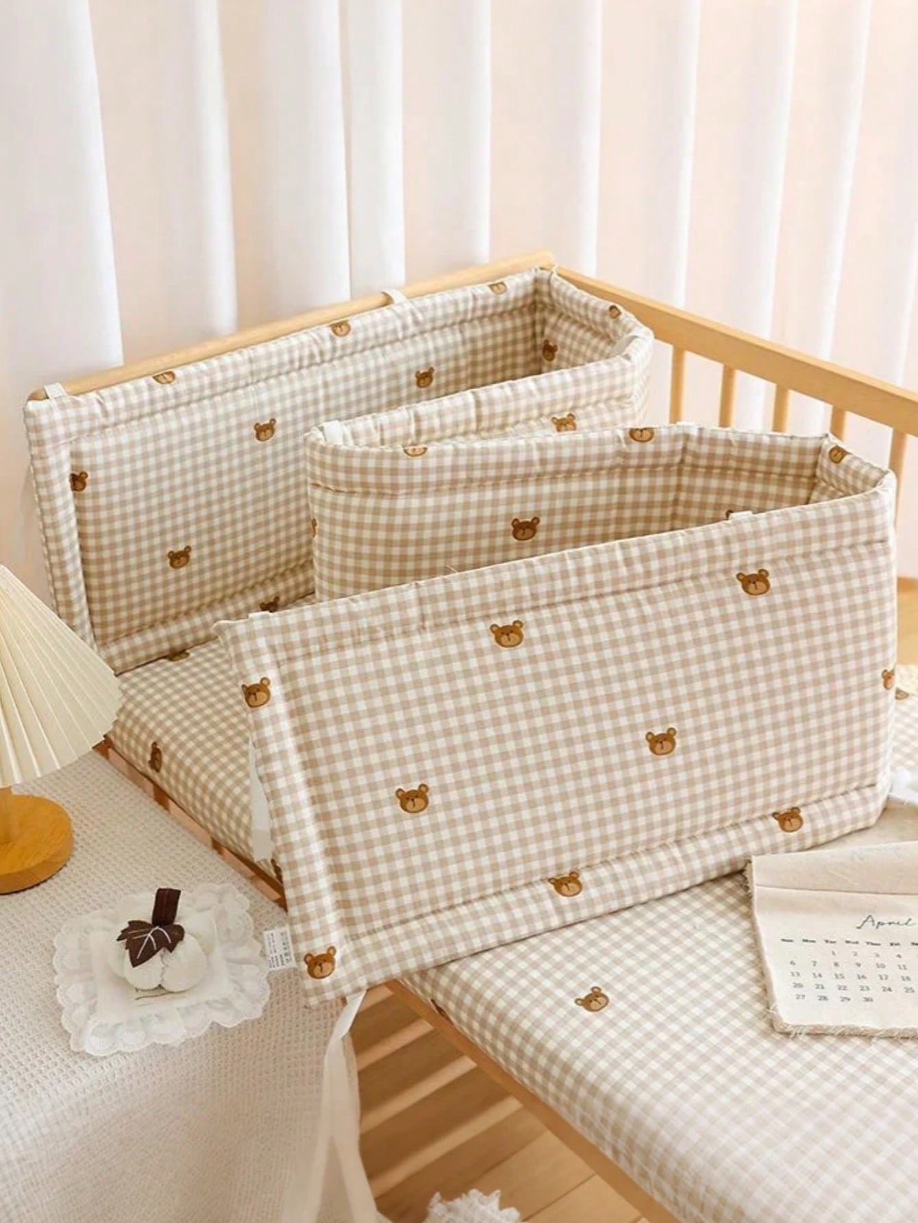 Tour de lit en coton vichy — imprimé oursons – Image 5