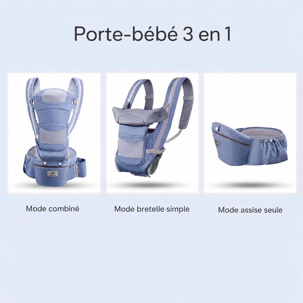 Les trois modes d'usage : combiné, bretelle simple, assise seule